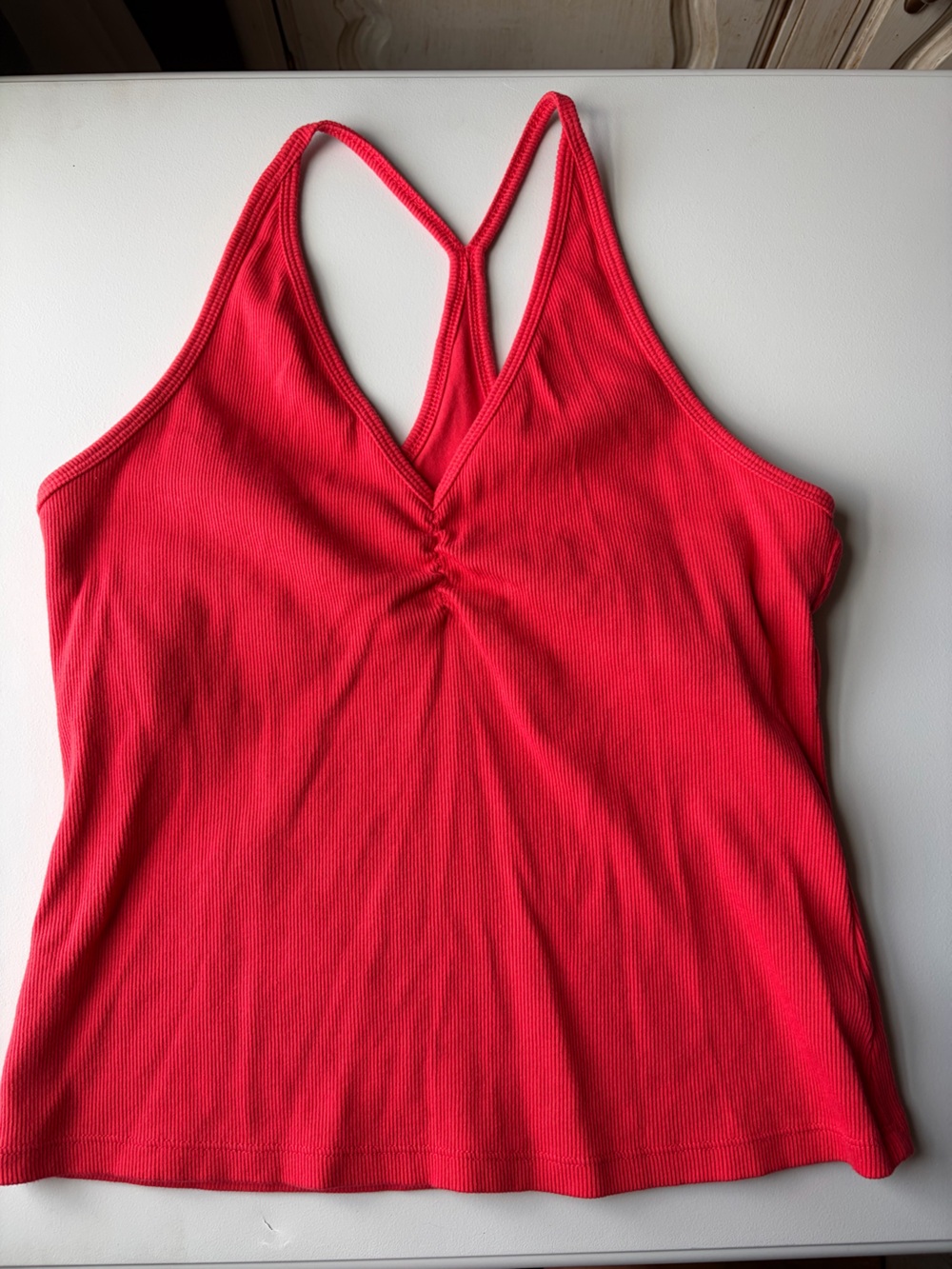 Old Navy Women’s Red Ribbed Tank Top Built In Bra Sz Large